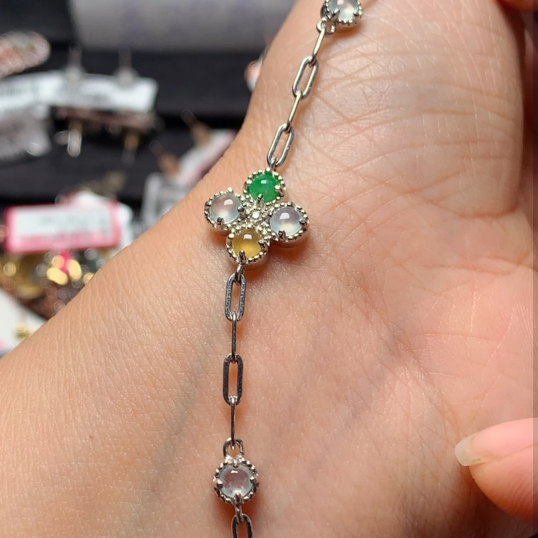 翡翠戒指银S925镶嵌天然翡翠手链