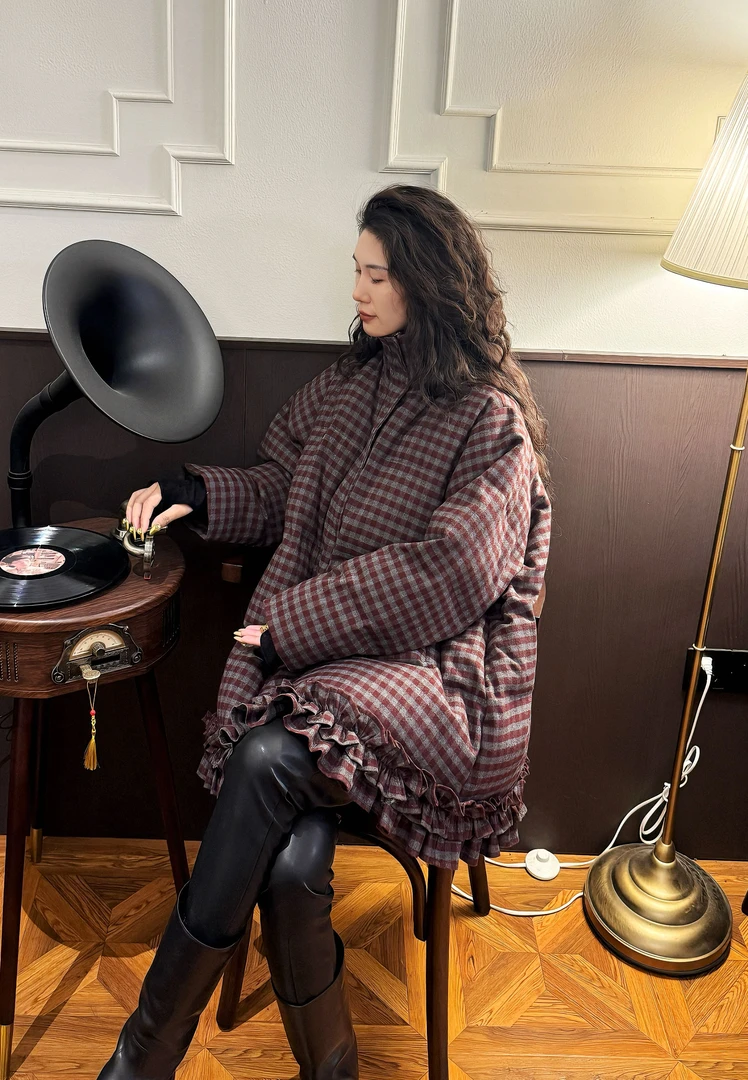 museguhui/木色古汇72596#拼接百搭气质时尚立领厚款保暖棉服