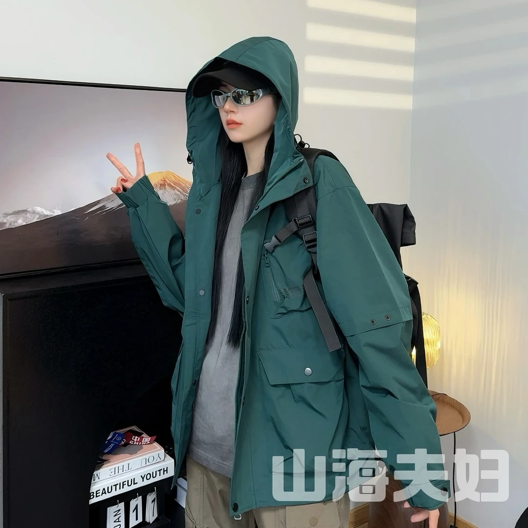 【山海夫妇】春季新款！户外情侣防水连帽情侣防风夹克外套6022