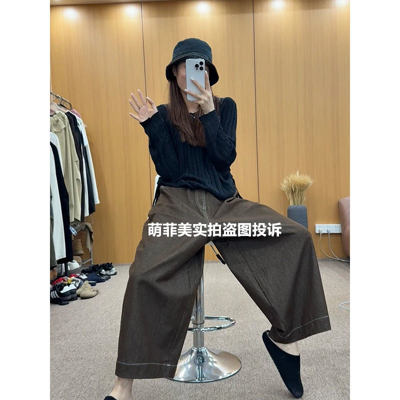 2025年秋季赫本阔腿直筒九分裤女微胖妹妹显瘦遮肉老爹山本牛仔裤