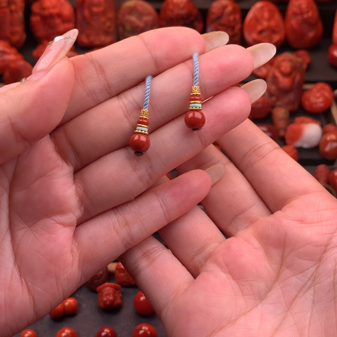 南红玛瑙银S925镶嵌川料原矿弟子珠7mm➕