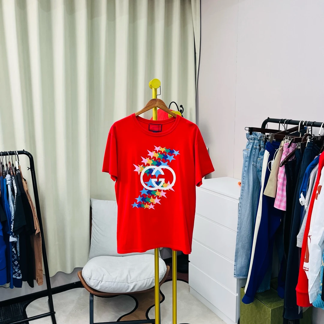 95新 GUCCI/古驰  红色新款星星短袖 M码