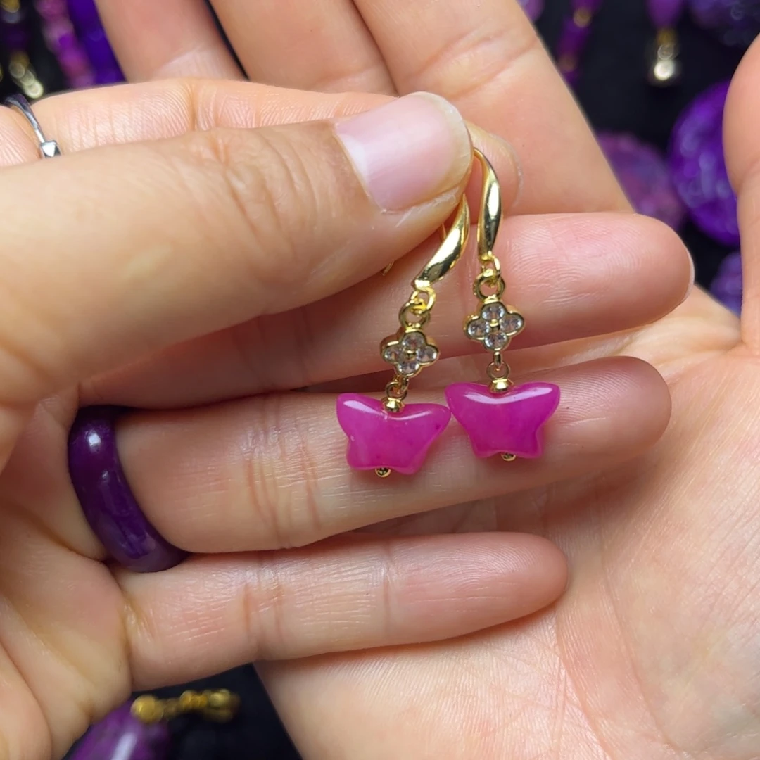紫泥凝胶玉华果冻粉蝴蝶元宝耳坠