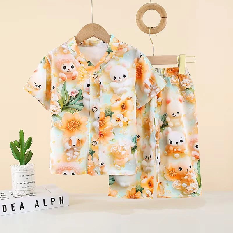 幼儿小女孩夏季睡衣吸汗家居服套装洋气睡衣女短袖男童宝宝卡通