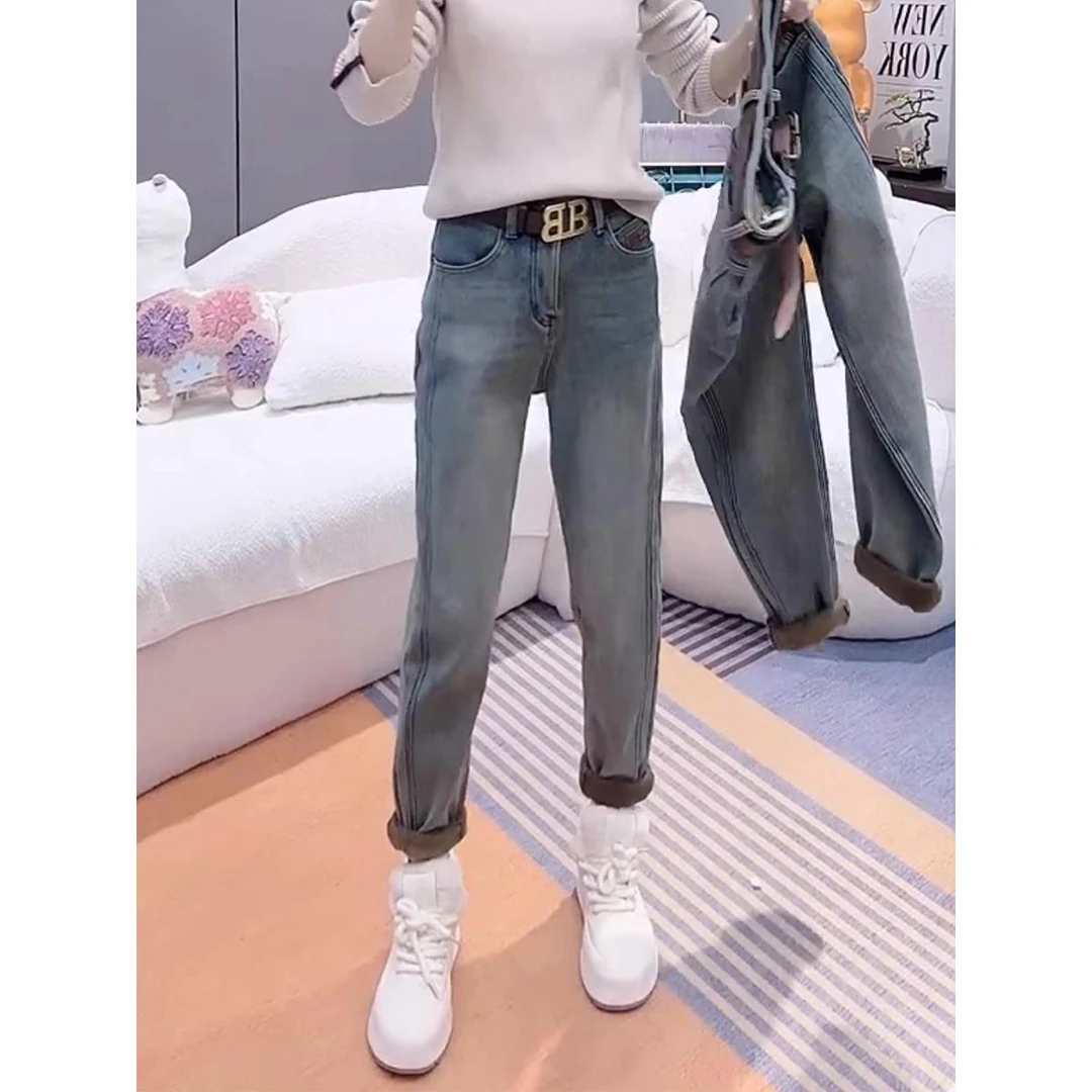 2025春季新款大码女装高腰弹力牛仔裤胖妹妹mm宽松显瘦哈伦老爹裤