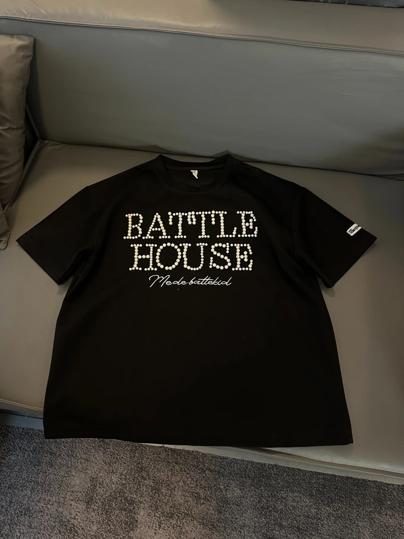 Z86 美式复古小众设计感立体珍珠字母短袖T恤