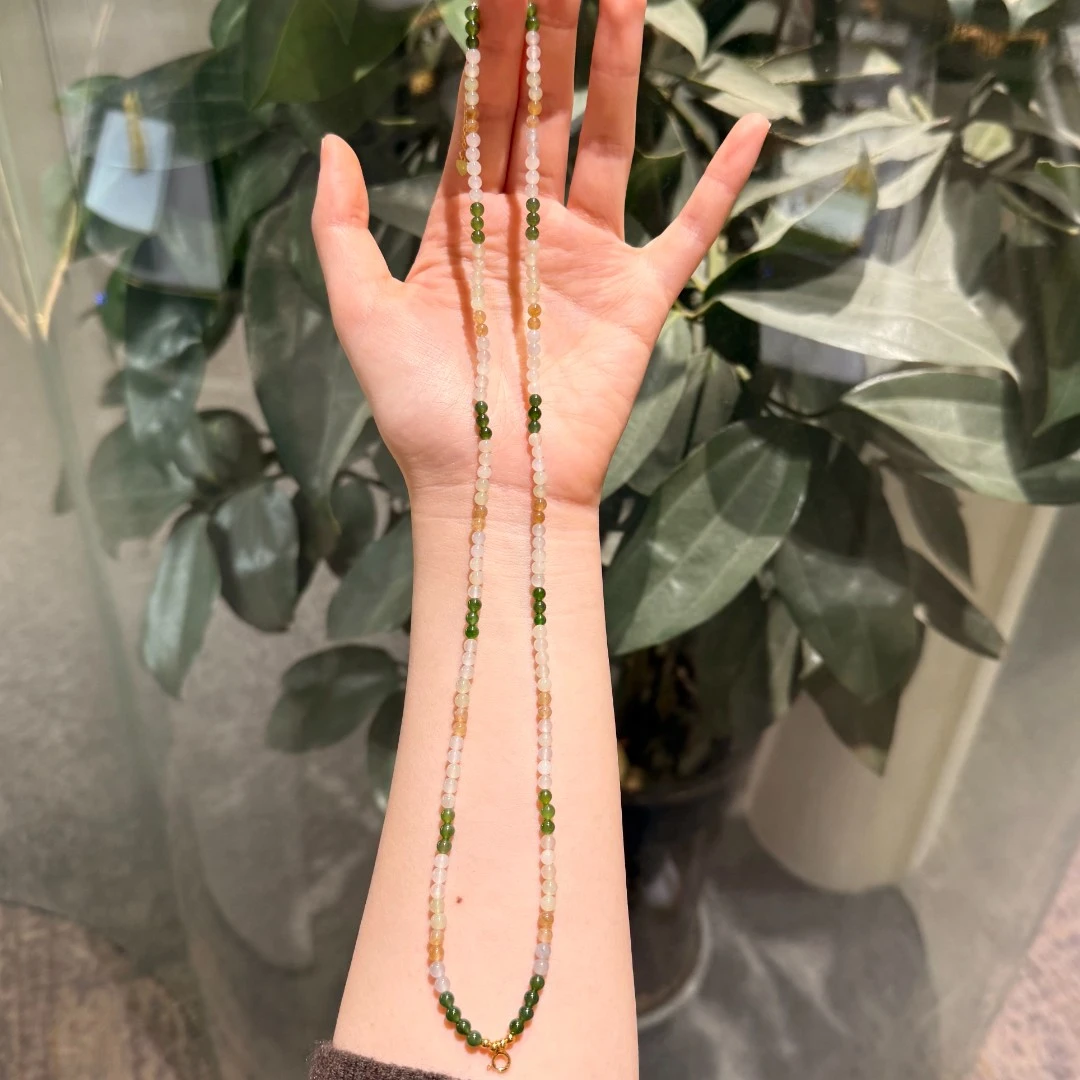 【铭舍 去茶山】天然和田玉圆珠多宝万能链颈饰珠宝玉石