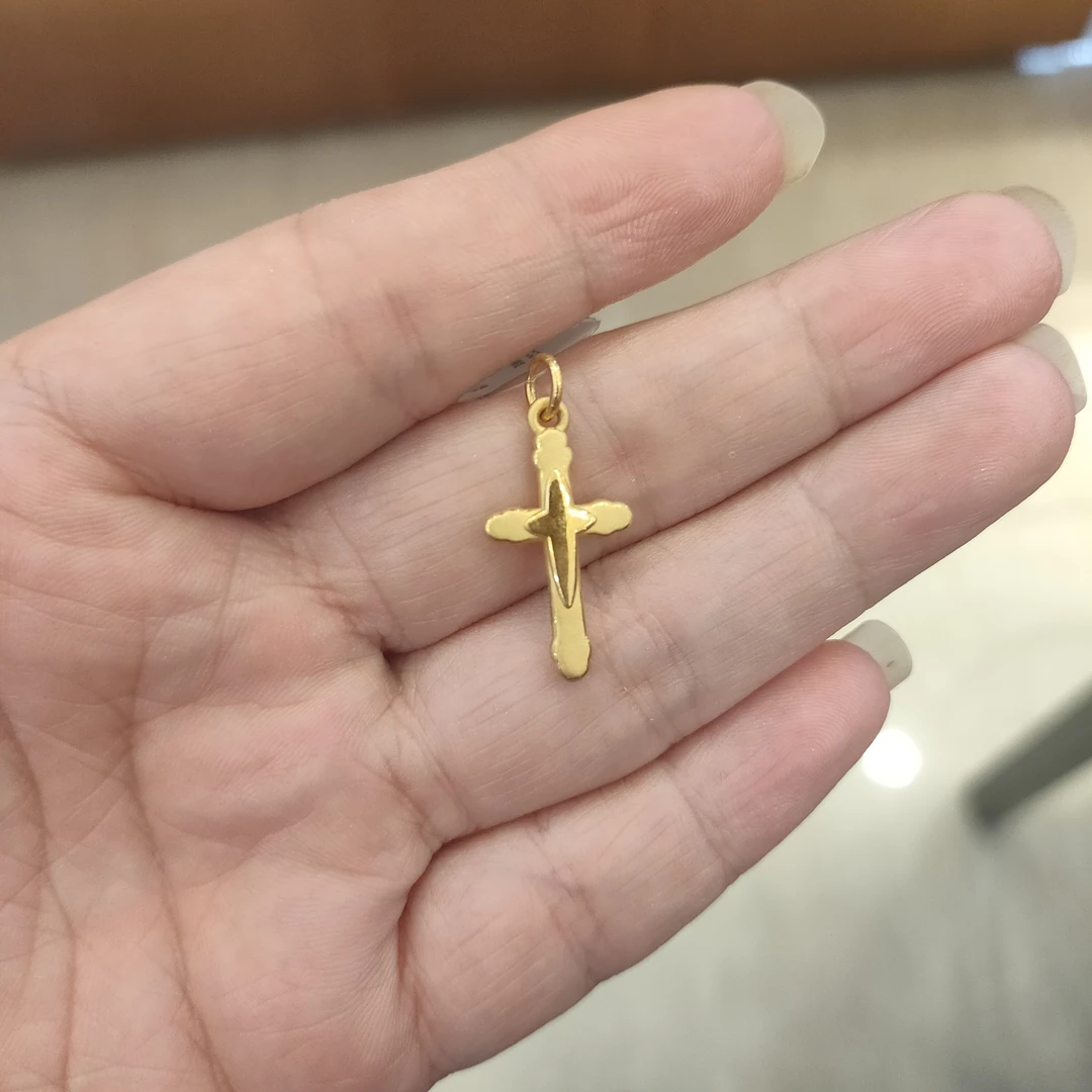 六桂福足金精美十字架吊坠