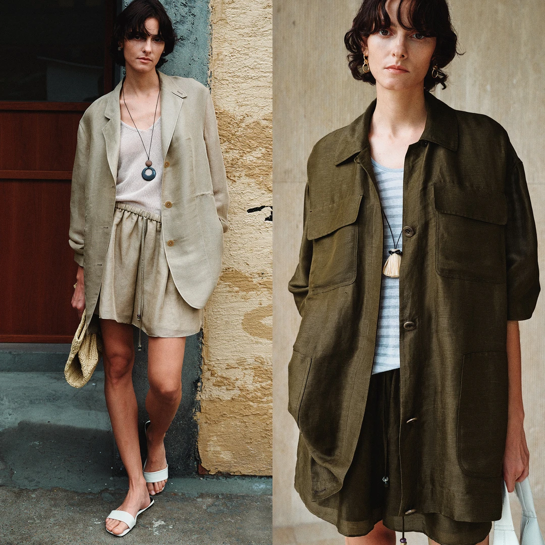 MARIUS“森呼吸”衬衫设计感宽松丝麻休闲外套短裤复古穿搭