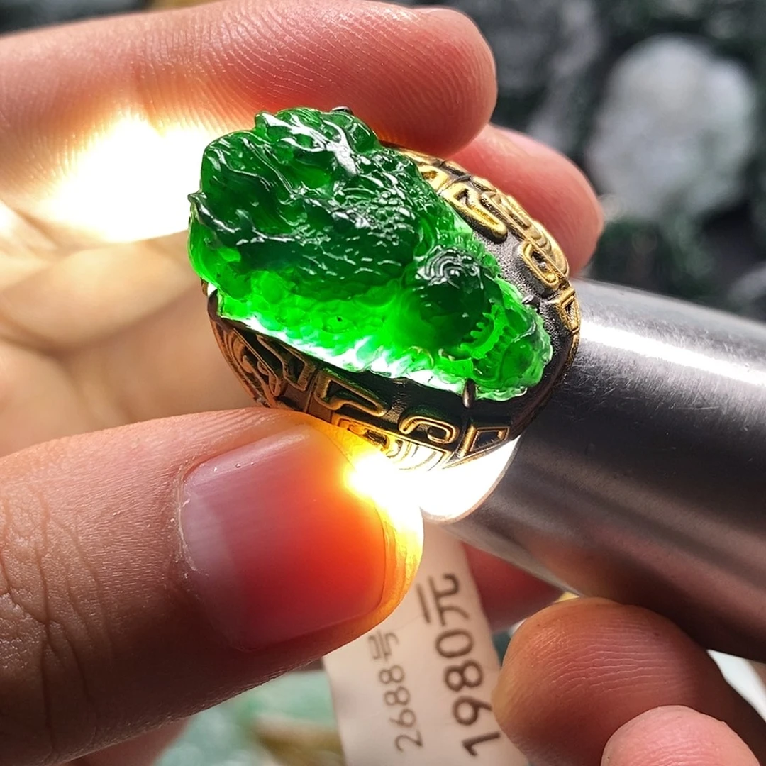 定制翡翠未镶嵌天然翡翠A货龙头戒指