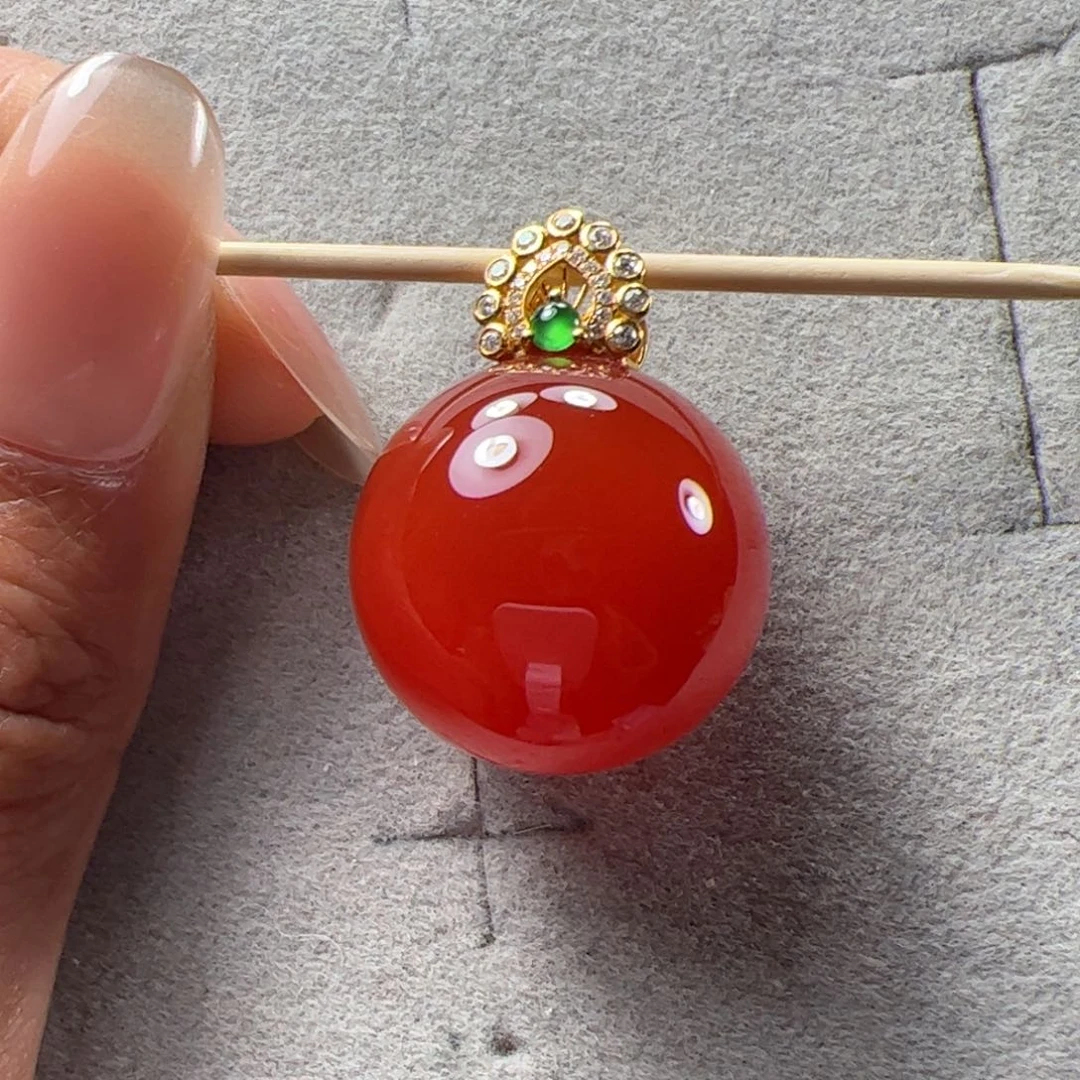 南红玛瑙19.4锁骨珠18K金镶嵌