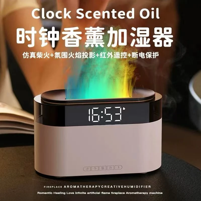 时钟仿真火焰香薰机闹钟定时七彩创意小型家用大容量静音加湿器