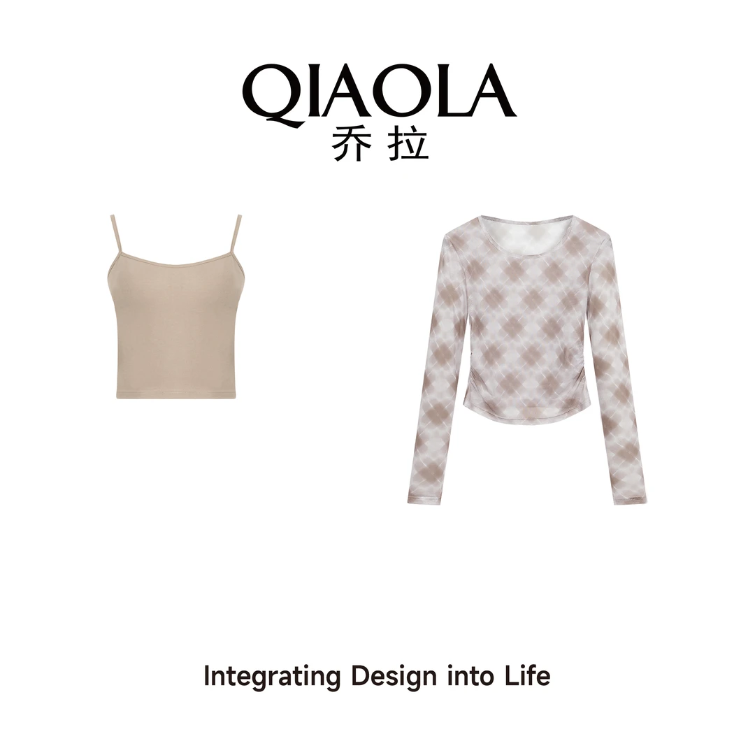 【魔方可可】春季新款弹力针织格纹网纱套装