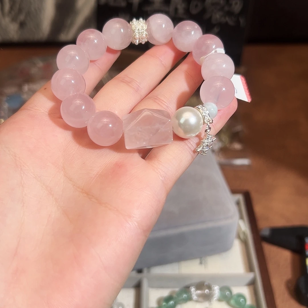 烟晶手链合金粉水晶