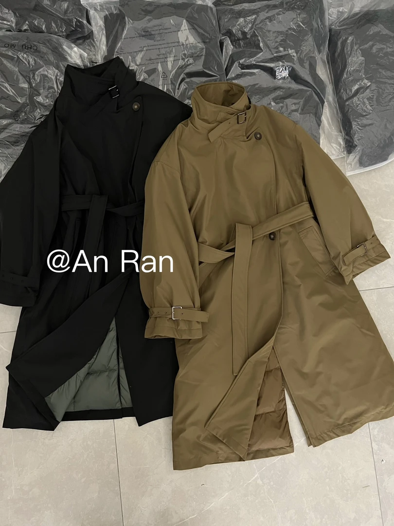 AFchumo冬季新款立领长款过膝风衣羽绒服女气质高级90白鸭绒外套