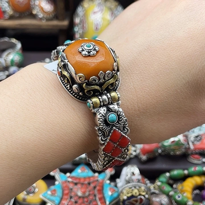 银S925镶嵌蜜蜡手镯