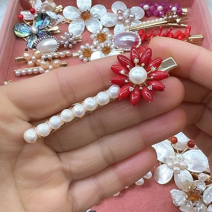 淡水珍珠发饰银S925镶嵌
