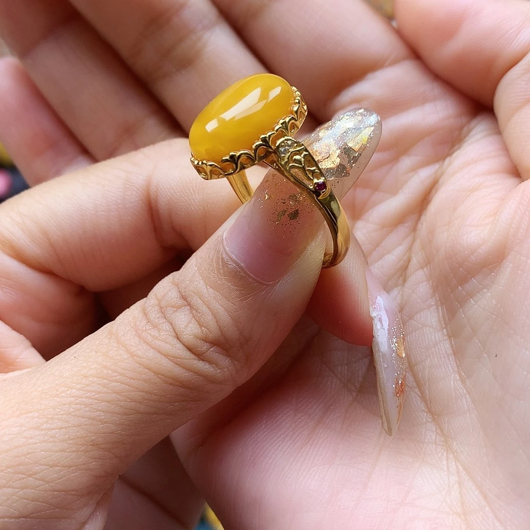 蜜蜡银S925镶嵌戒指戒指