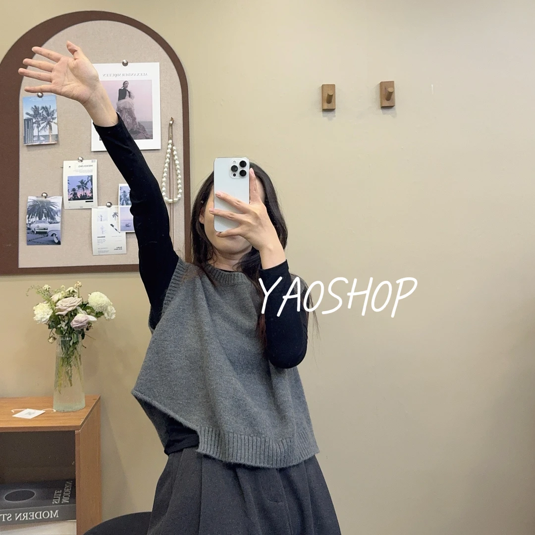 yaoshop/新款时尚百搭显瘦不规则下摆针织马甲（4424）