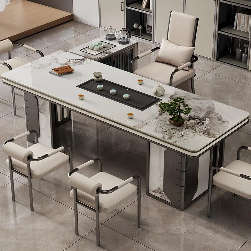 轻奢简约现代岩板茶桌椅组合阳台烧水壶一体办公室石板小茶台茶几