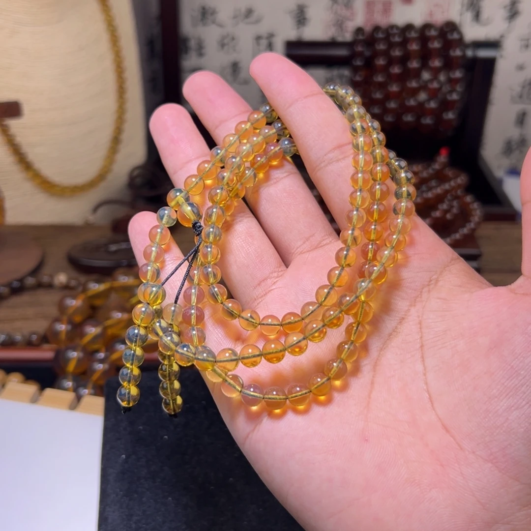 琥珀未镶嵌颈饰6mm蓝珀108