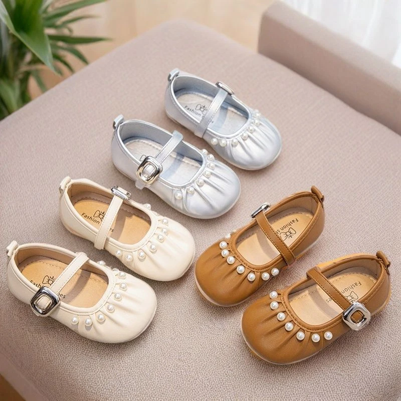韩版女童珍珠公主小皮鞋春秋季童鞋小女孩软底百搭女宝时尚宝宝鞋