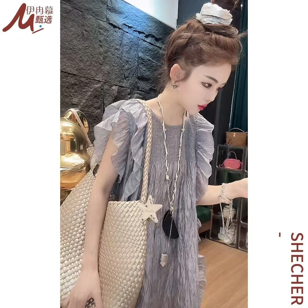 【伊冉慕甄选】25090现纯色荷叶袖特色拼接T恤夏季城市机能风上衣