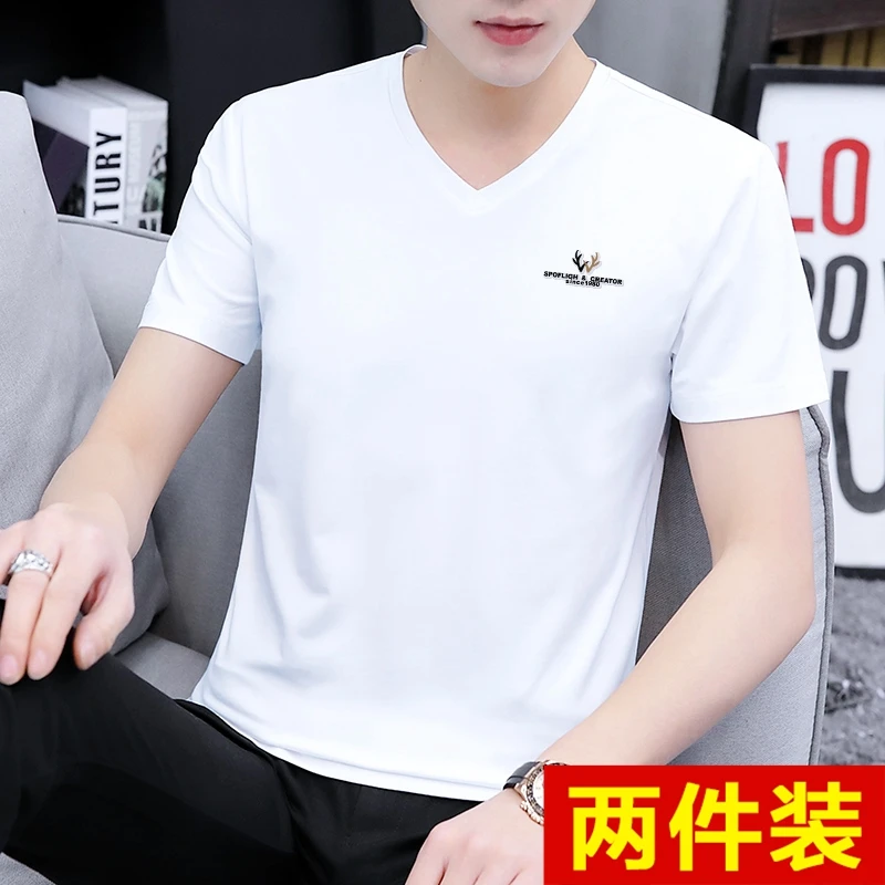 透气不闷热 男士V领短袖夏季男装薄款上衣服半袖夏装T恤衫潮流修