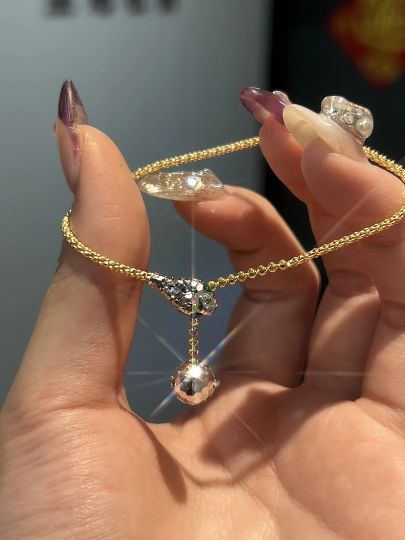 【皇冠轻奢】 18k金 | 双色爆闪碎冰冰蛇头Y字手链 长17cm