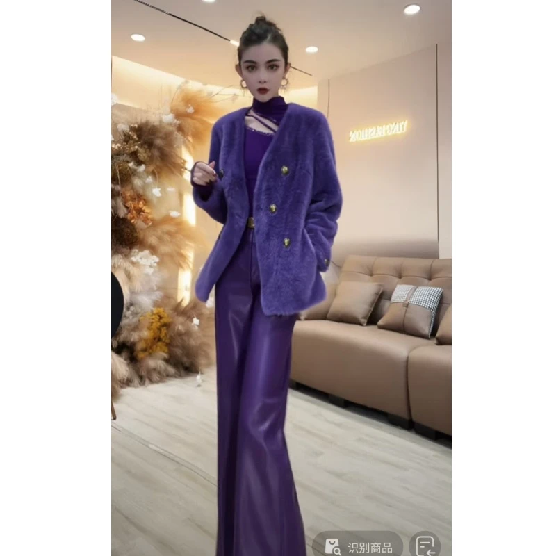 【YING FASHION】莹老板-时尚气质百搭金扣毛毛外套