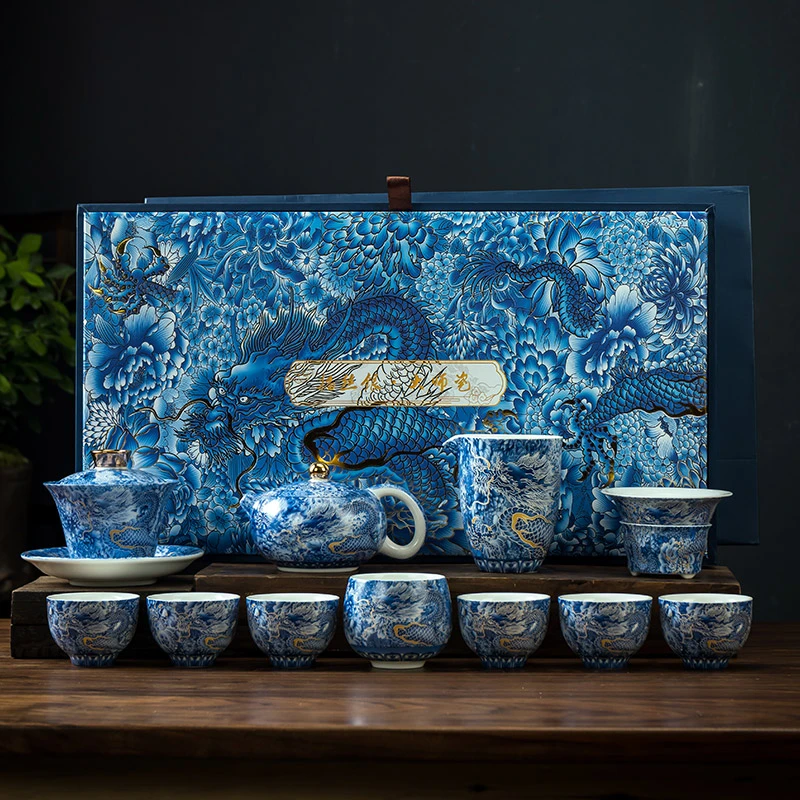 大师作整套茶具高端礼盒装掐丝银龙盛世轻奢商务送礼悬停盖碗壶杯