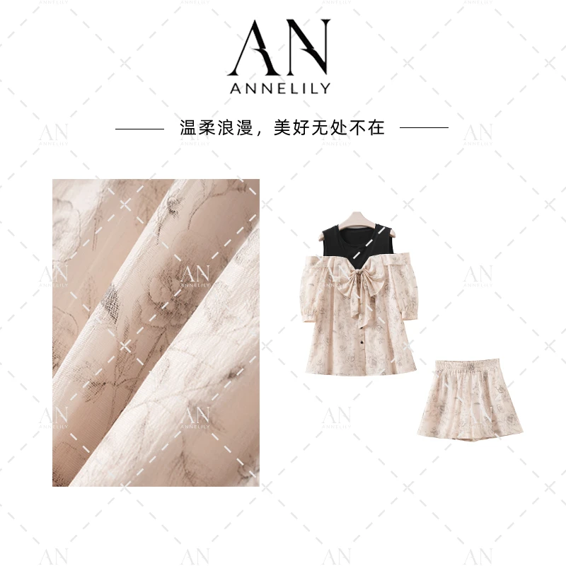 ANNELILY菲菲【乐霖】夏季高级感时尚百搭甜美短裤套装AT2506075