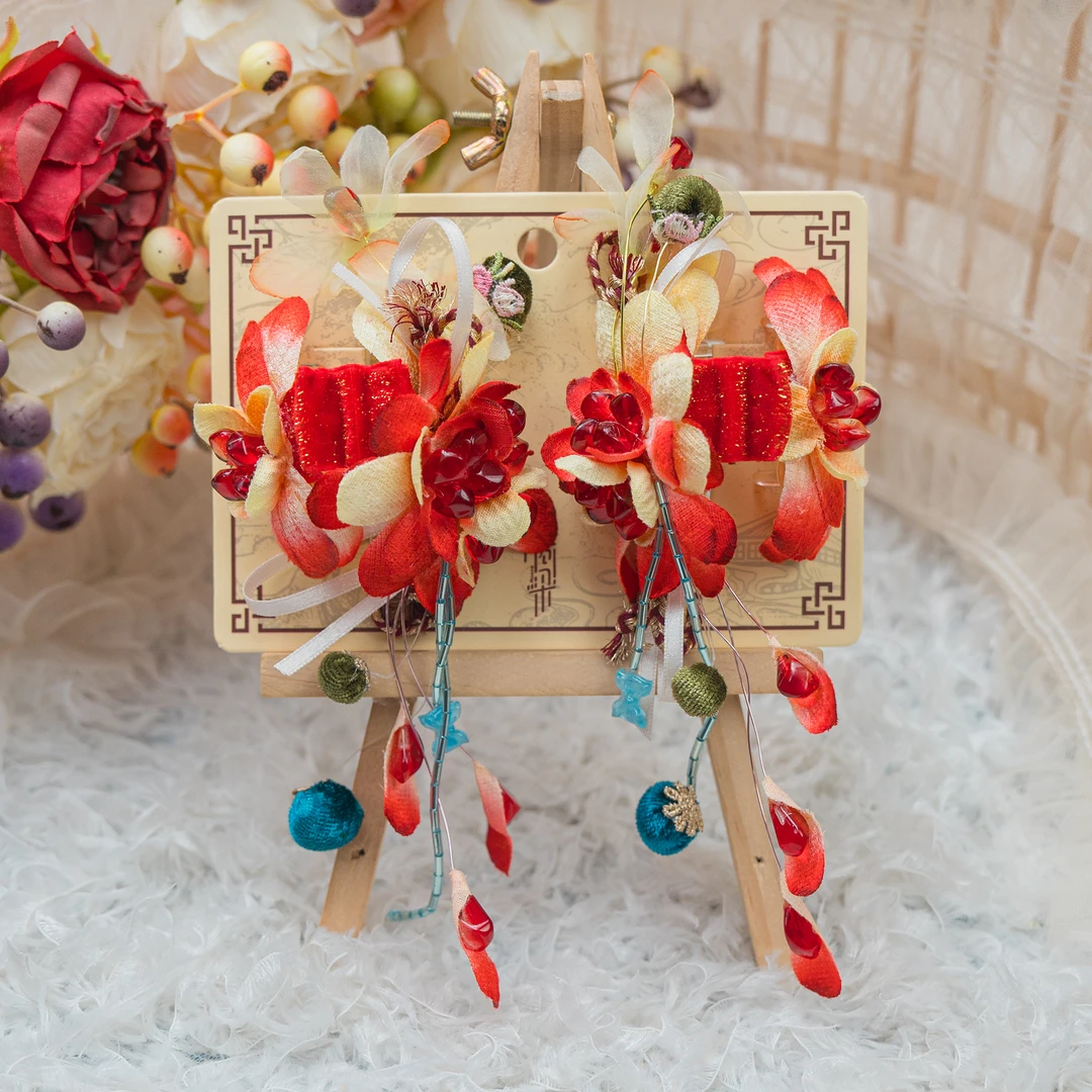 饰阿梁2661 红榴小挂抓夹头饰儿童小女孩发夹发饰可爱甜美中国风