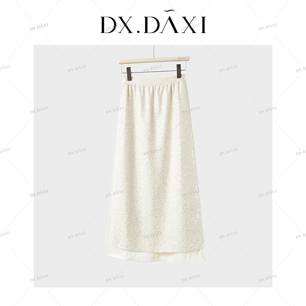 代大喜【邂逅浪漫】高级感拼接针织半身裙2025冬季新款气质优雅长裙