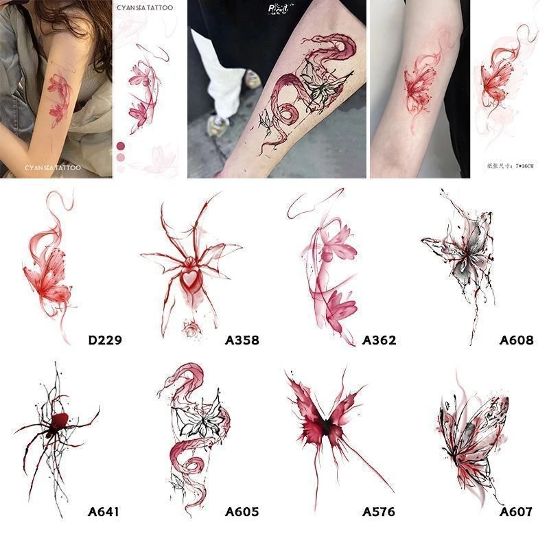【佳宝】彩色辣妹蝴蝶蜘蛛蛇暗黑系网红同款逼真彩绘纹身贴不反光可