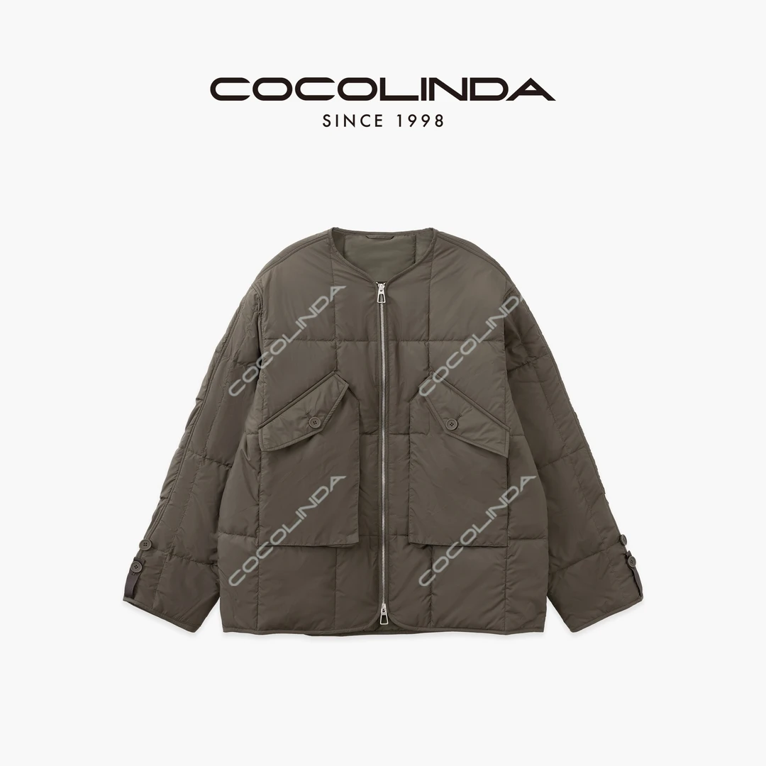 COCOLINDA | 日系男女CP军绿色立体廓形超轻棉服外套C5117