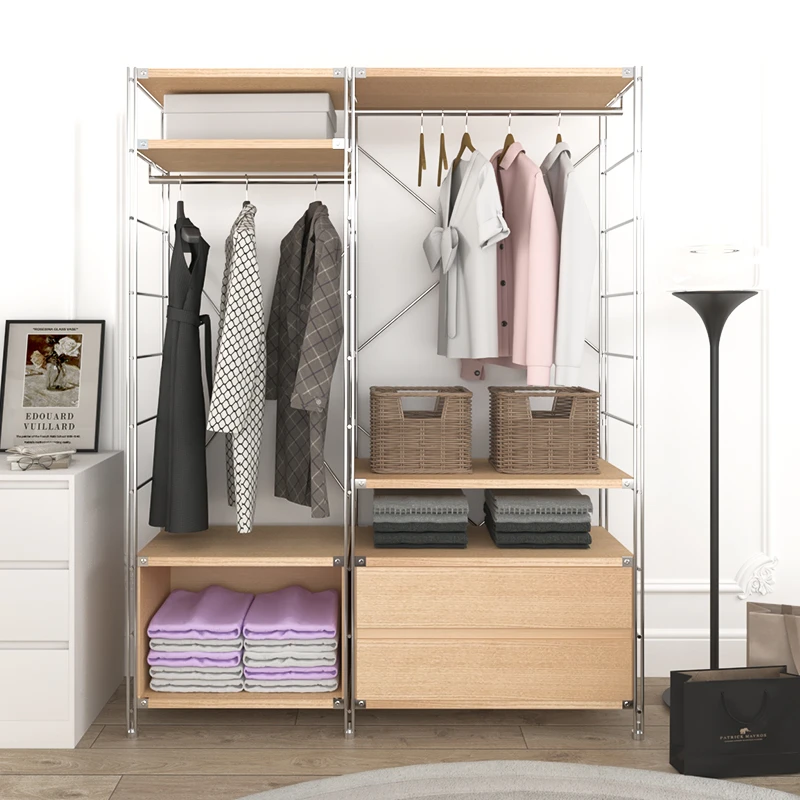 开放式衣柜家用卧室挂衣架衣帽间收纳架日式极简客厅置物架储物架
