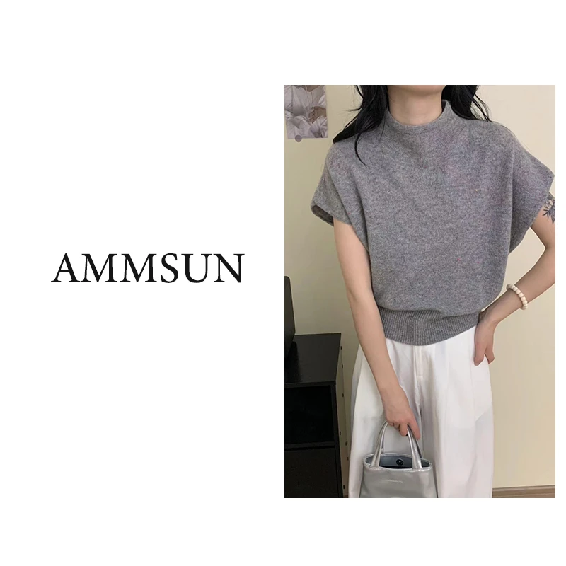 全羊毛点点纱半高领蝙蝠袖马甲8211-8958针织时尚休闲百搭