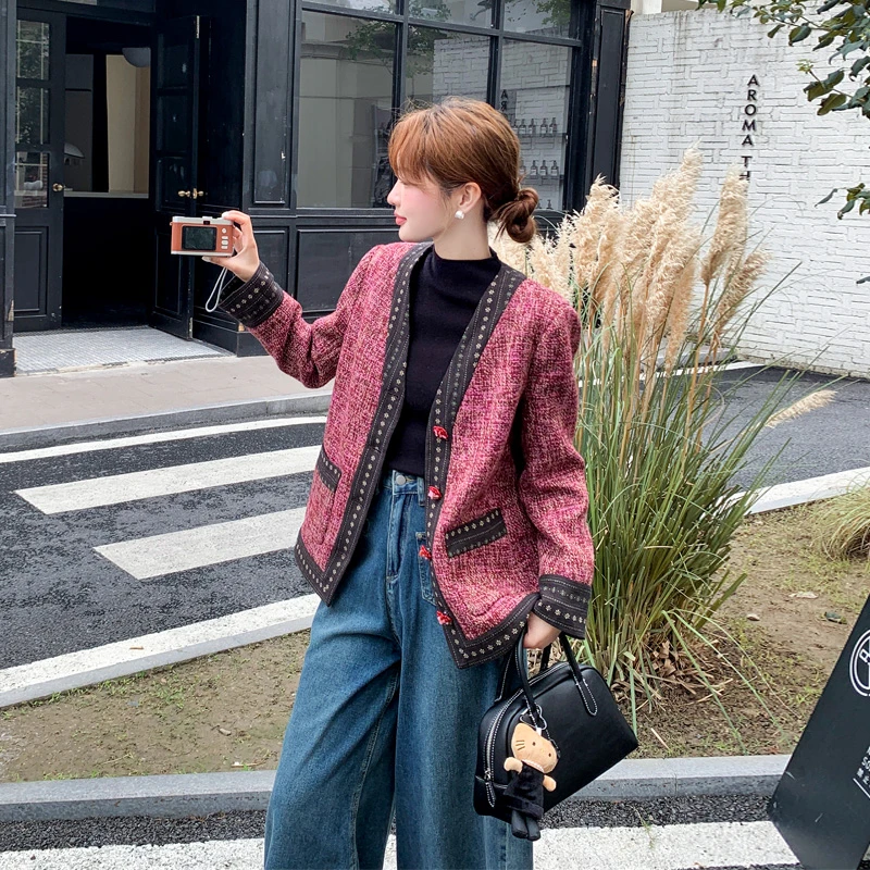 粗花呢编织小香风外套2025秋冬新款复古优雅高智感ins风短款开衫