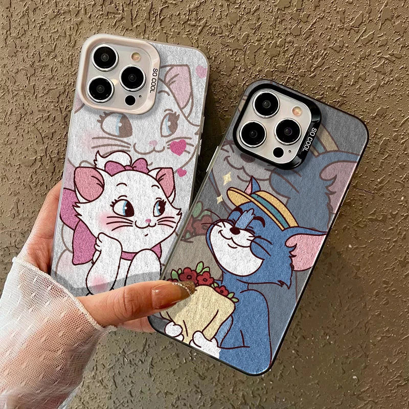 送花汤姆玛丽猫适用苹果16手机壳华为小米vivo亚克力oppo油画磨砂