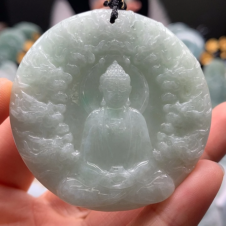 翡翠未镶嵌颈饰九龙大日如来福利两面工艺福利卡厚12+
