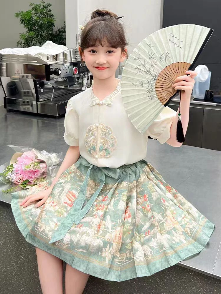 儿童汉服马面裙套装两件套库存不退换