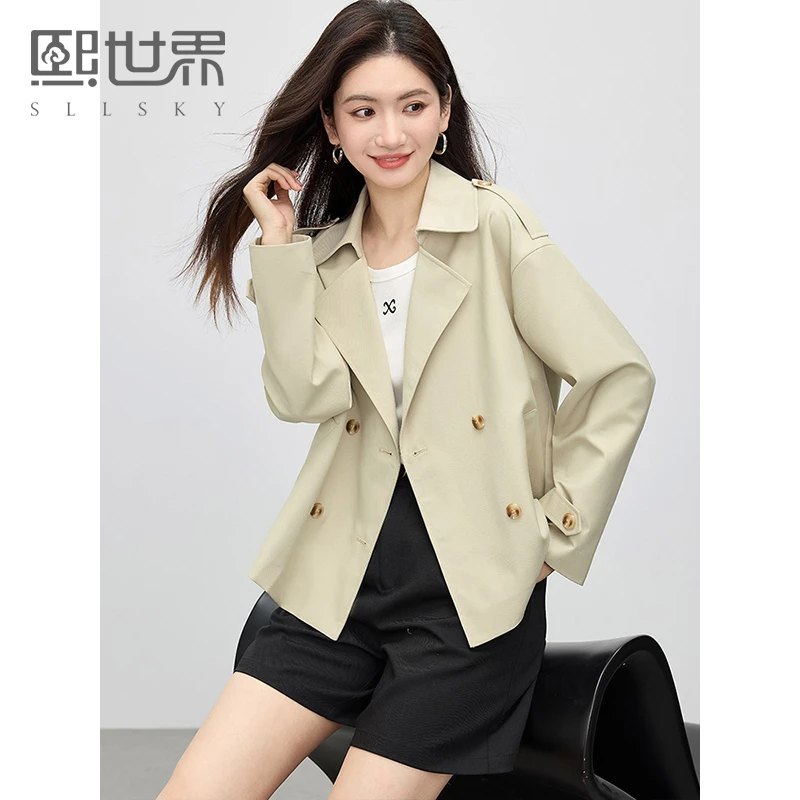 熙世界卡其色双排扣风衣女短款小个子2025年春秋新款超好看短外套