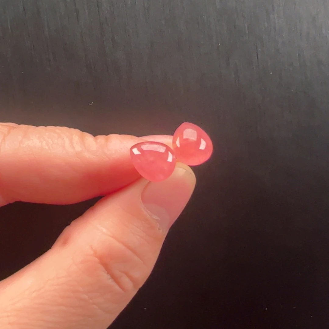 银S925镶嵌菱锰矿（红纹石）耳饰