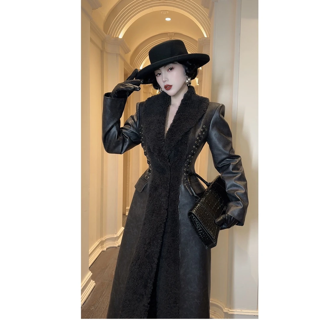 LYXJ【里斯本旧梦】复古大衣拼接毛毛加棉大衣时尚保暖外套11686