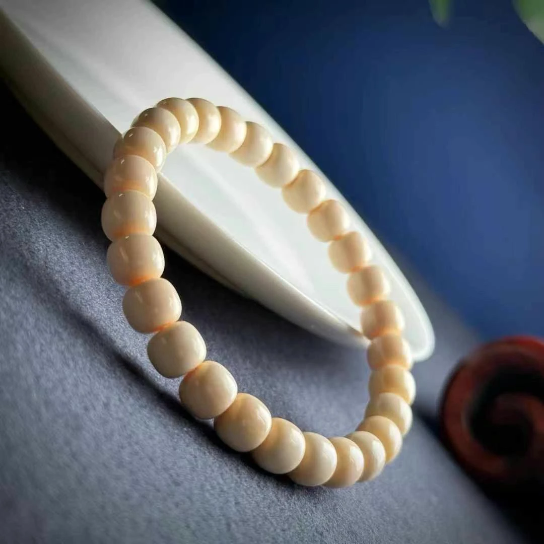 天然猛犸象牙7*8高瓷高透冰料精工老型手串手链佛珠念珠全品无暇