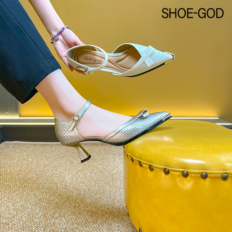 牛皮5厘米 2024新款包头真皮凉鞋轻奢百搭尖头女鞋SGL140