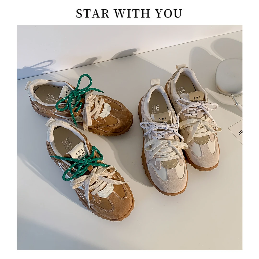 【STAR】复古厚底德训鞋内增高拼色百搭休闲小个子登山鞋5cm