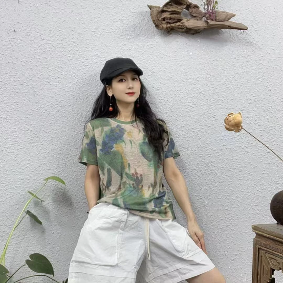 2419-2印花正肩磨毛面料圆领上衣（长59胸围108-160