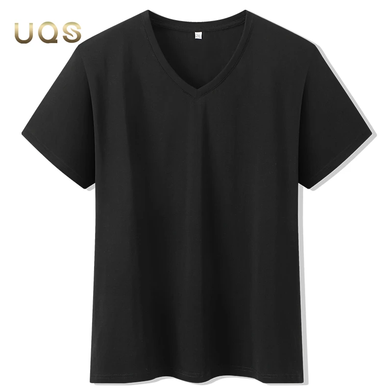 夏季男装大码V领短袖纯棉上衣宽松舒适薄款透气亲肤日常休闲百搭